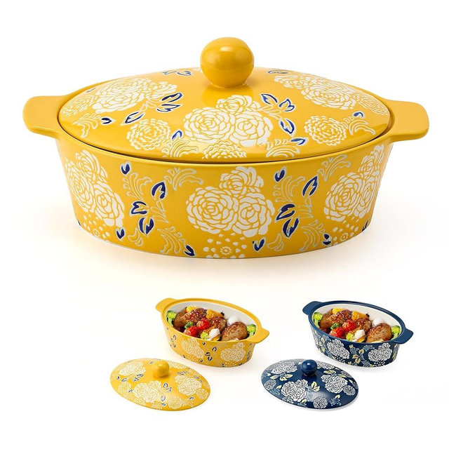 Jemirry Ceramic Casserole Dish With Lid, Casserole Dishes for Oven, Baking Dish Lasagna Pans For Cooking, Oval Baking Pan, Dutch Oven, Perfect for Bread Baking and Serving, Housewarming, Christmas - Yellow