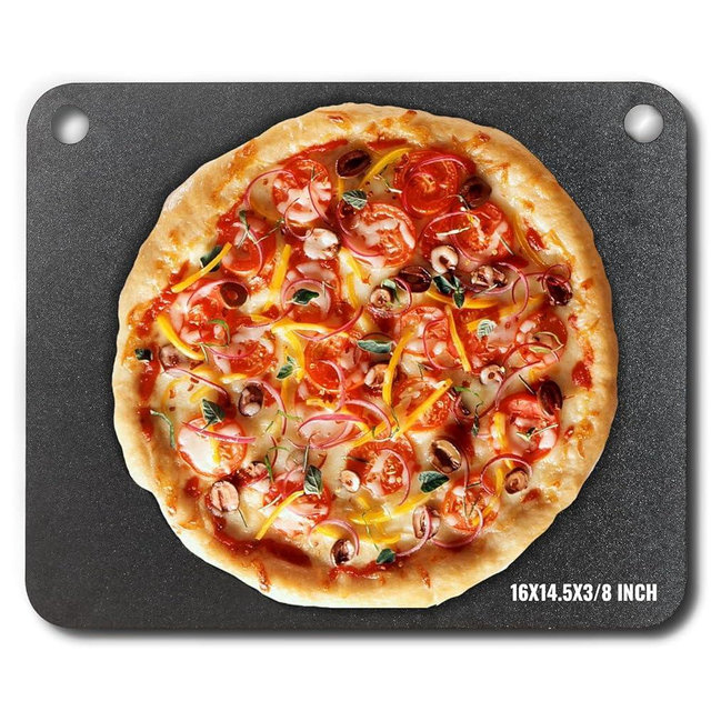 VEVOR Pizza Steel, 16" x 14.5" x 3/8" Pizza Steel Plate for Oven, Pre-Seasoned Carbon Steel Pizza Baking Stone with 20X Higher Conductivity, Heavy Duty Pizza Pan for Outdoor Grill, Indoor Oven