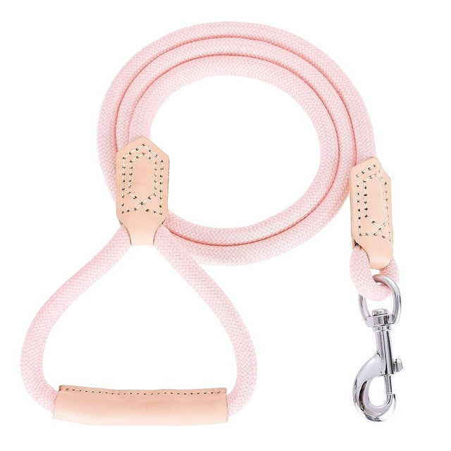 Mile High Life | Premium Leather Dog Leash | Strong Rope Leash | Leather Handle | Zinc Alloy Strong Clasp | Small Medium Large Dogs | 4/5/6 Feet(Pink, 60 Inch (Pack of 1))