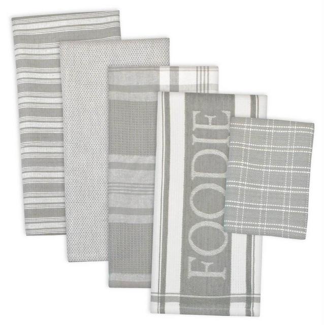 5pc Cotton Foodie Dishtowel and Dishcloth Set Gray - Design Imports