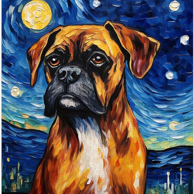 Starry Night Boxer Dog Jigsaw Puzzle 1000 Pieces for Adults - Glow in The Dark Puzzle Gift for Boxer Dog Lovers - 1000pc Glowing Lights Decor Puzzles (50x70cm / 19.685"x27.559")
