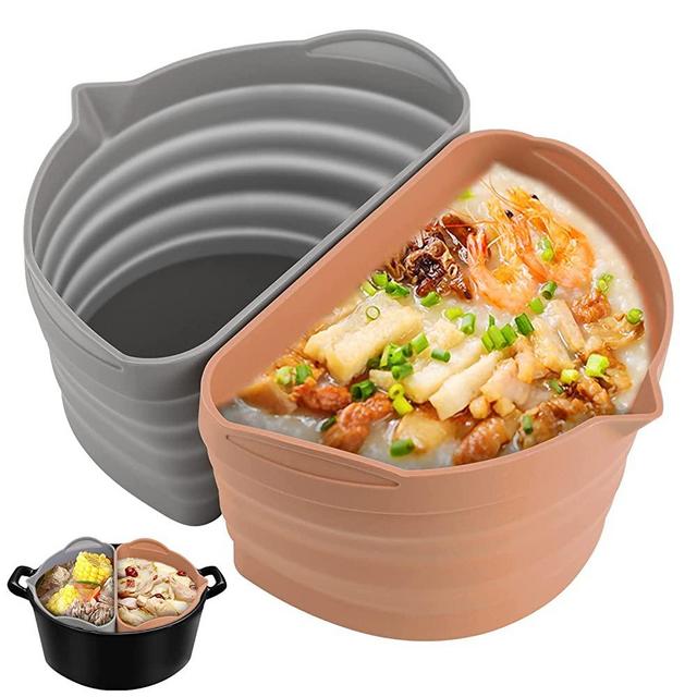 Silicone Slow Cooker Divider Liners fit for 6-7 QT Crockpot, 2-in-1 Silicone Slow Cooker Liner Reusable, BPA Free/Leakproof/Dishwasher Slow Cooker Insert Accessories, Cooking Liner for 6-7 Quart Pot