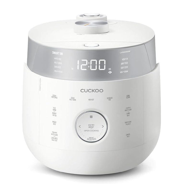 CUCKOO Twin Pressure Rice Cooker 6-Cup Uncooked / 12-Cup Cooked with Induction Heating Technology, 19 Menu Modes with Voice Guide, Full Stainless Steel Inner Pot, White (CRP-LHTAR0609FW)