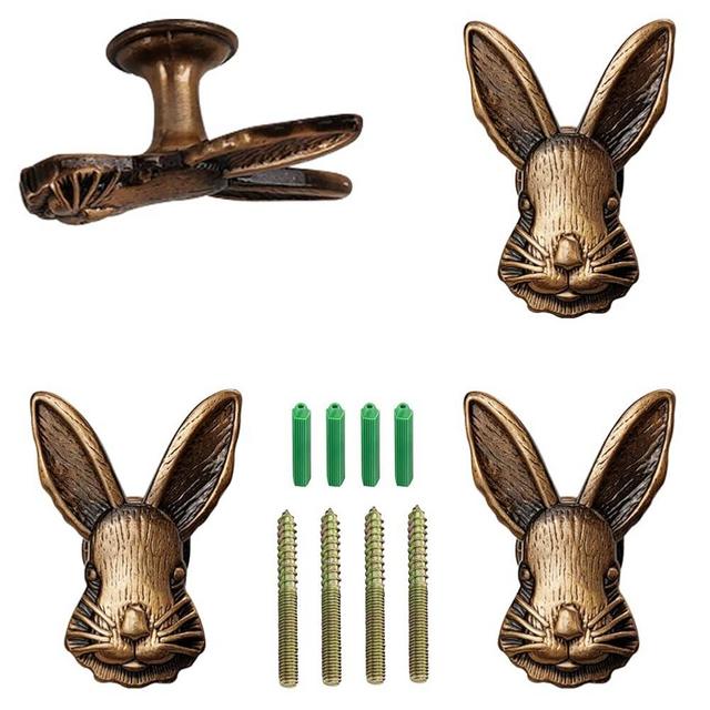 LB-LAIBA Rabbit Coat Hooks, Animal Wall Hook, Decorative Wall Hooks Rack Hangers for Hanging Hats Jacket Bags Closets Towels Keys Scarf Home Kitchen Wall Hangers 4 Pieces
