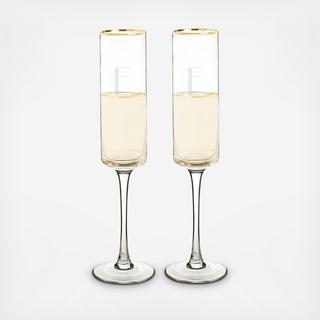 Personalized Gold Rim Champagne Flute, Set of 2