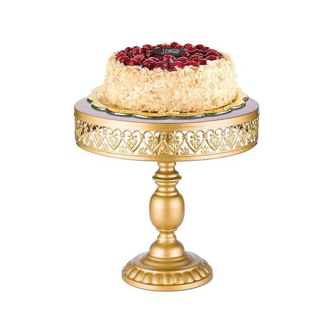 URANMOLE 18K Gold Antique Metal Cake Stand, Round Cupcake Stands, Wedding Birthday Party Dessert Cupcake Pedestal/Display/Plate (12in)