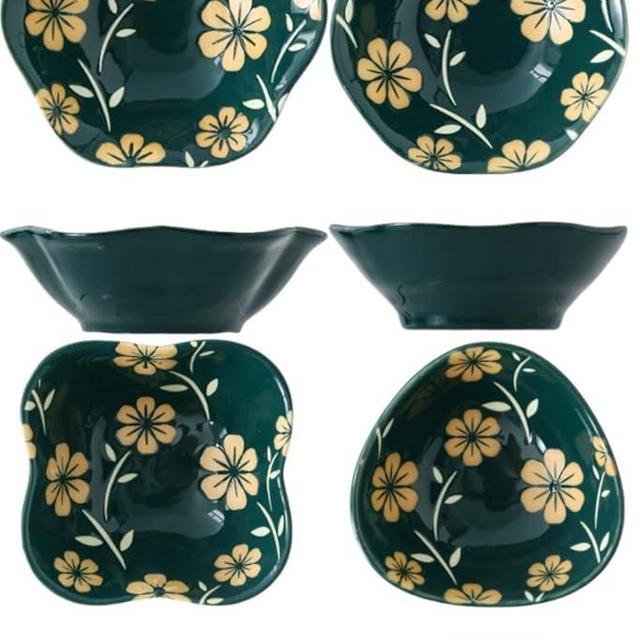 yaocoral 4 Pack 3 oz Small Ceramic Dipping Dish Japanese Dipping Sauce Dish Soy Sauce Dish Cute Sakura Mini Bowls for Sushi,Side Dish,Dipping,Ketchup,Condiment,Snack,BBQ Party(green 2)