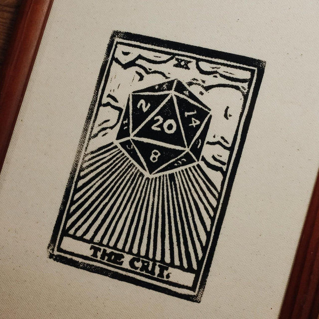 Hand-Carved D&D Tarot Print: "The Crit" (8x10 Unframed Original Relief Art)