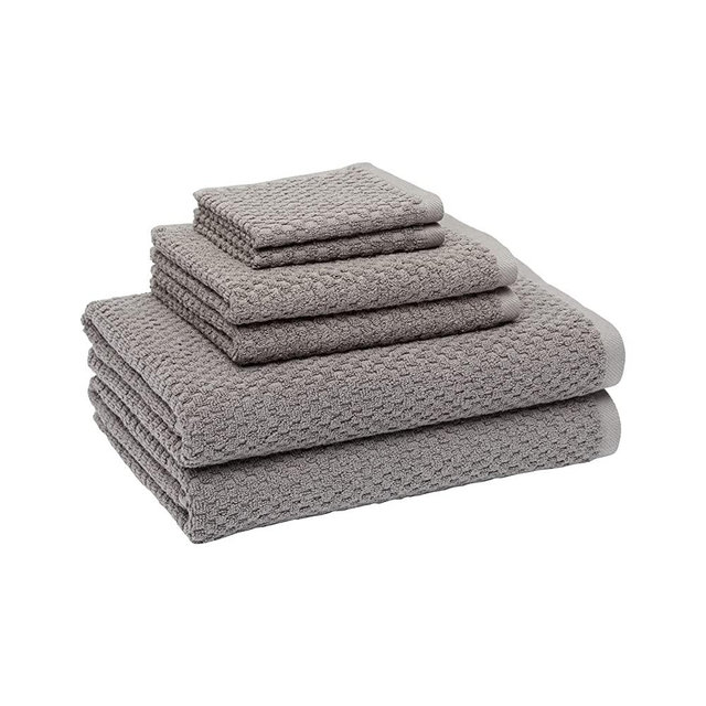 Amazon Basics Odor Resistant Textured Bath Towel Set - 6-Pieces, Dark Gray