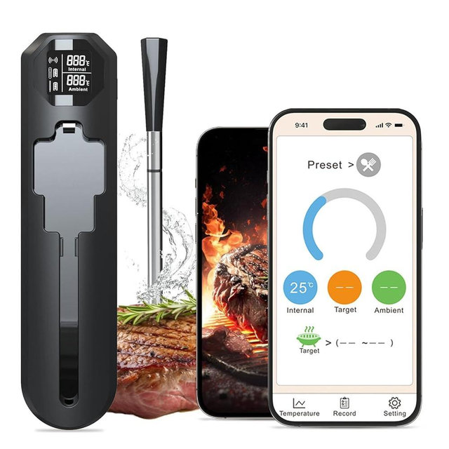 Smart Wireless Meat Thermometer, Bluetooth Food Thermometer with 820 ft Remote Range, Meat Thermometer Digital Wireless with Apps for BBQ, Grill, Smoker