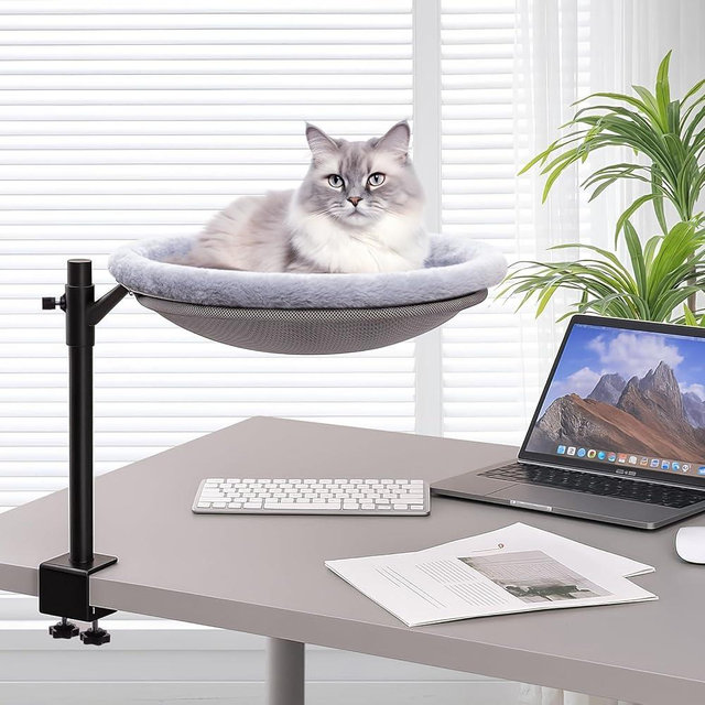 ondware Cat Desk Bed,Sturdy Cats Bed for Desk,360° Rotating Cat Hammock Perch with Removable Washable Cover,Height Adjustable,Holds 40lbs - Perfect for Indoor CatsPerch