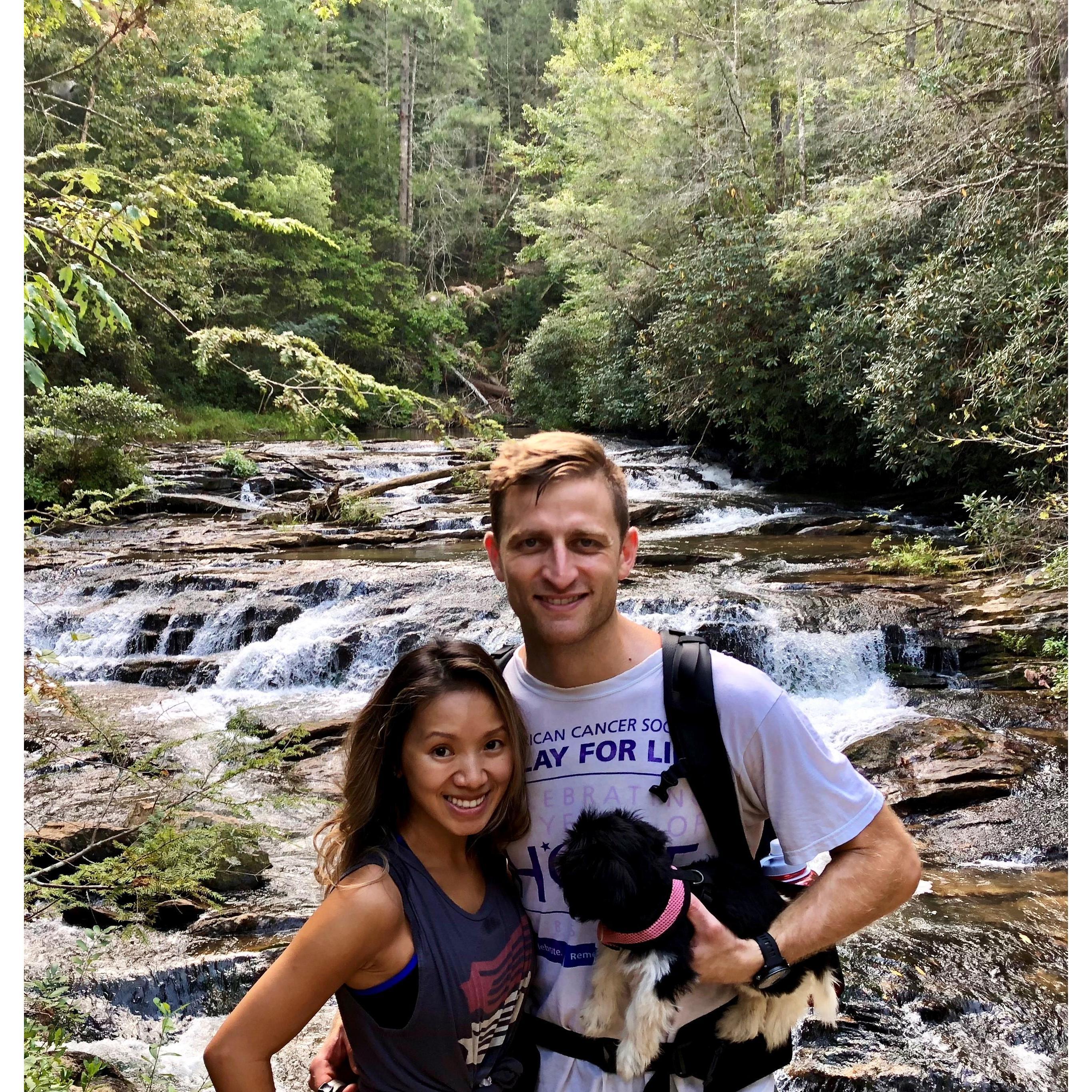Alexis has loved hiking since she was a little puppy! Panther Creek Falls, north Georgia.