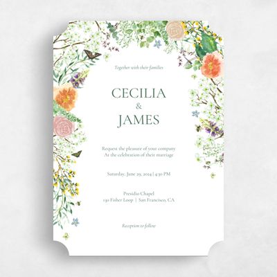 White Ticket Wedding Invitation - Rosalind Portrait