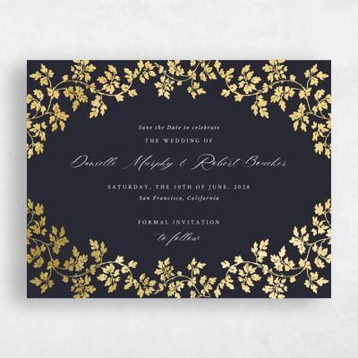 Ebony, Black Wedding Save the Date - Edera Landscape Foil