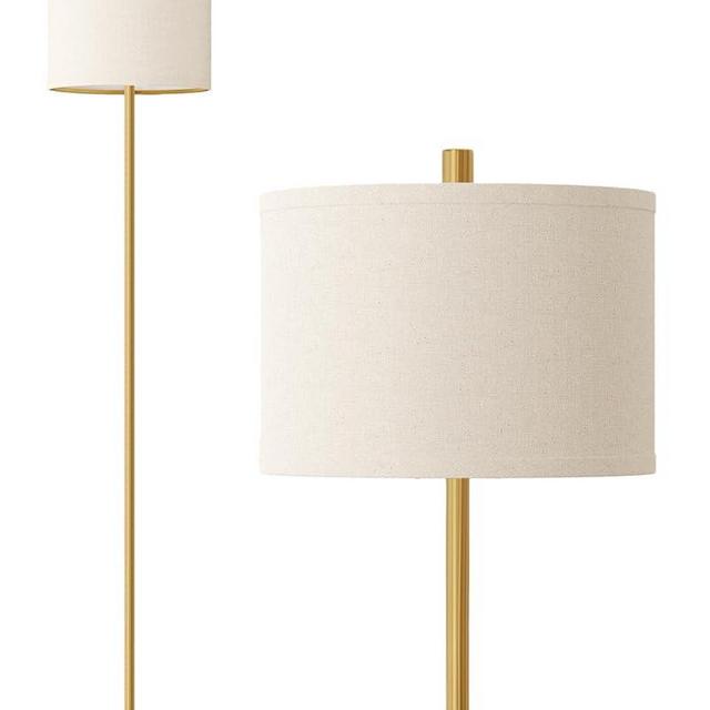 Oneach 61” Modern Floor Lamp for Living Room, Gold Standing Lamp with Natural Linen Lampshade, Rustic Industrial Corner Floor Lamp with Rotary Switch for Bedroom, Study Room, Dining Room