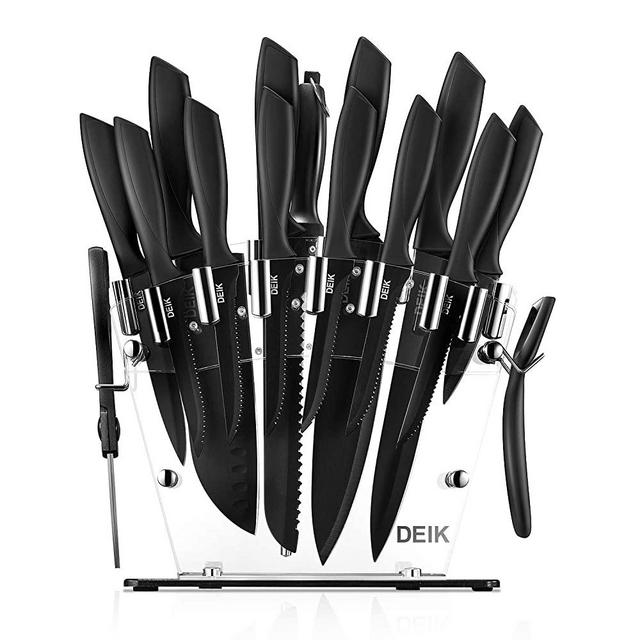 DEIK Knife Set High Carbon Stainless Steel Kitchen Knife Set 16 PCS, BO Oxidation for Anti-rusting and Sharp, Super Sharp Cutlery Knife Set with Acrylic Stand and Serrated Steak Knives