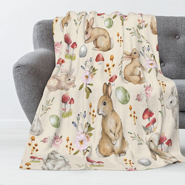 Luxury Plush Easter Blanket Cute Bunny Easter Egg Flower Leaves Throw Blanket for Couch,Lightweight Soft and Warm Throws Blankets for Sofa Bed Living Room in Spring 50"x40"