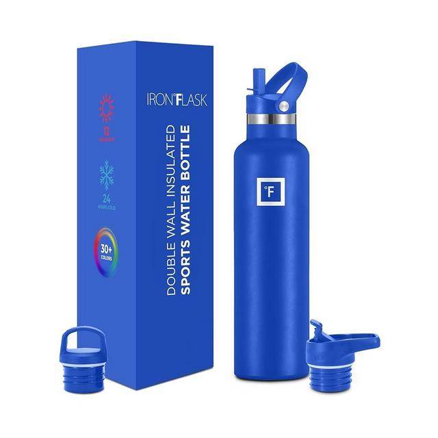 IRON °FLASK Sports Water Bottle - 3 Lids (Narrow Straw Lid) Leak Proof Vacuum Insulated Stainless Steel - Hot & Cold Double Walled Insulated Thermos, Durable Metal Canteen - Cobalt, 24 Oz