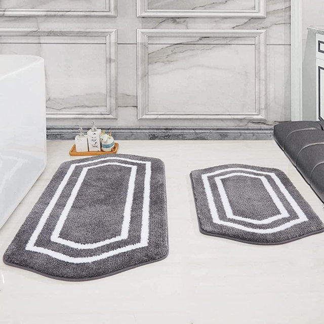 COSY HOMEER Extra Thick Bath Rugs Set - Anti-Slip Bath Mats Soft Plush 100% Strong Mirco Polyeste Mat Living Room Bathroom Mat Floor Water Absorbent(Grey,24x48+20×32 - Inches)