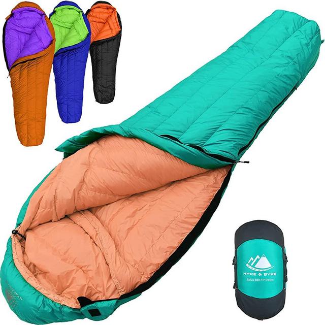 Hyke & Byke Eolus 15 & 30 Degree F 800 Fill Power Hydrophobic Goose Down Sleeping Bag with ClusterLoft Base - Ultra Lightweight 3 Season Men’s and Women’s Mummy Bag Designed for Backpacking