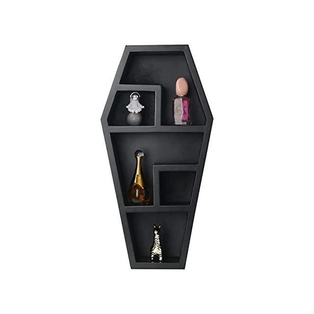 Gute X-Large Wood Coffin Shelf, 20x11x5 Spooky Gothic Decor for Bathroom , Living Room or Bedroom- Black
