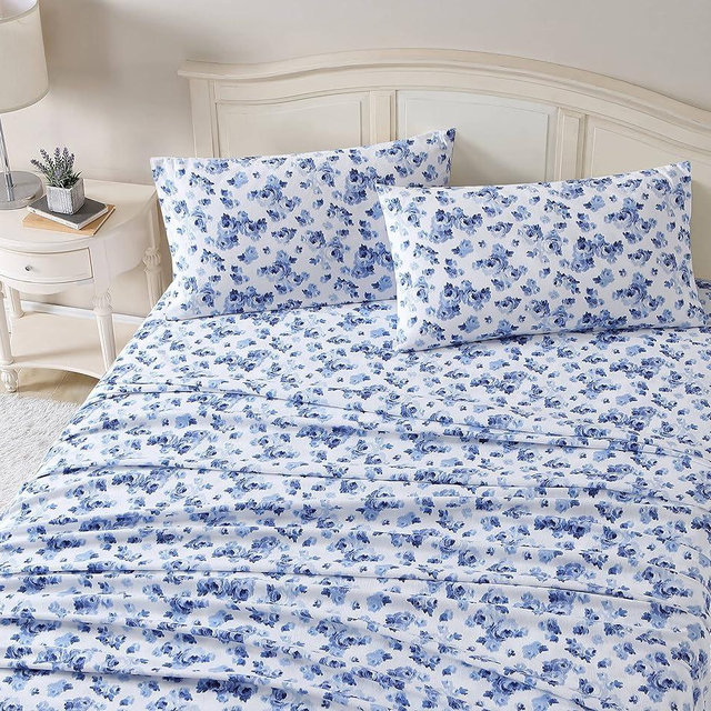Laura Ashley Home - King Sheets, Cotton Flannel Bedding Set, Brushed for Extra Softness & Comfort (Emelisa, King)