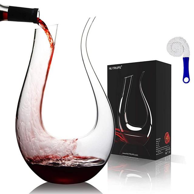 Decanters for Wine, NUTRIUPS Red Wine Decanter, Lead-free Wine Decanters, Hand Blown Wine Decanters and Carafes , U Shape Design, 1.5L, Clear
