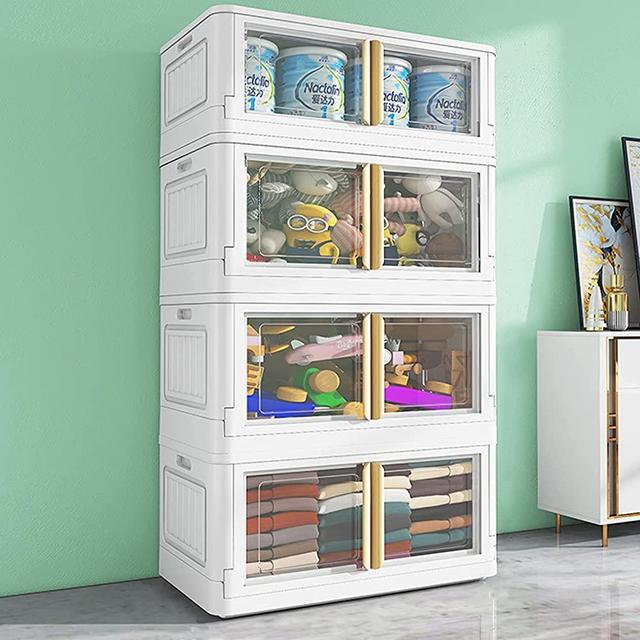Storage Bins with Lids-78 Quart Plastic Storage Bins,4 Packs Stackable Storage Bins with Wheels,White Closet Organizers and Storage,Dual Open Collapsible Storage Bins for Home and Toy Storage