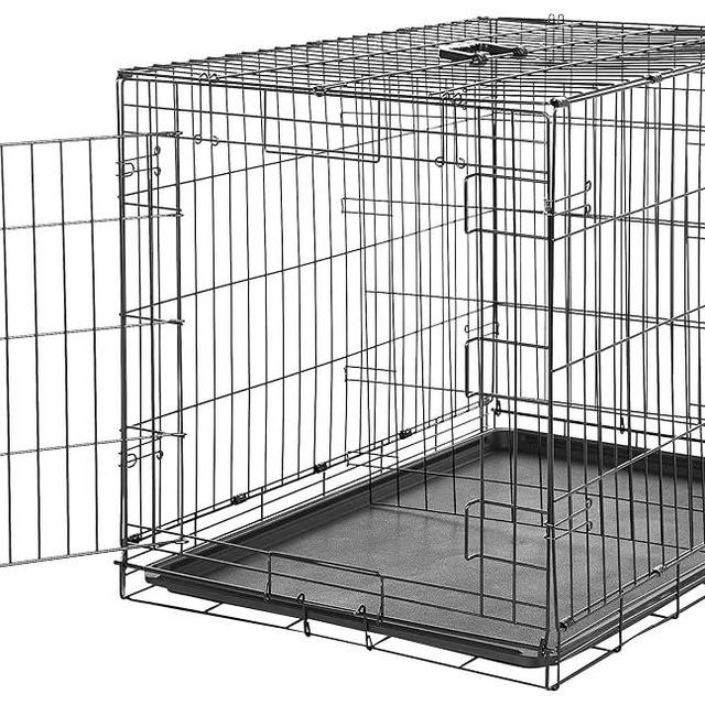 Amazon Basics Durable, Foldable, Collapsible, Portable Metal Wire Dog Crate with Tray, Single Door with Divider Panel, Easy to Assemble & Clean, Black, 36 x 23 x 25 Inches