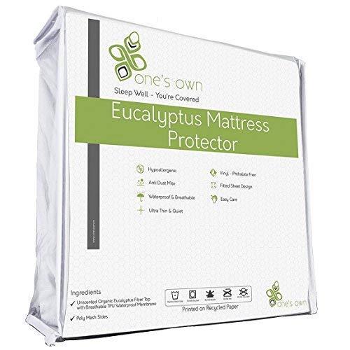 One’s Own Mattress Protector, Renewable Organic Tencel/Eucalyptus Fiber Top, Biodegradable TPU Waterproofing, Hypoallergenic, Five-Sided, White, Queen