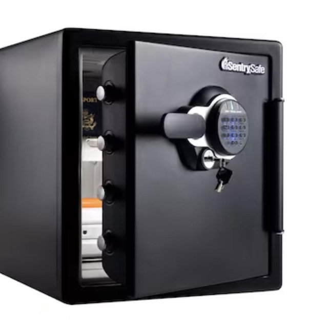 Honeywell Cash Box 816202: Steel Security Safe, Black Key Lockbox with Removable Tray, Money Safe for Cash & Valuables