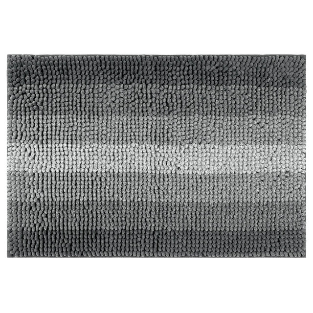 Unique Bargains Bathroom Contrasting Color Striped Non-Slip Plush Shaggy Bath Mat 1 Pc Black 20" x 32"