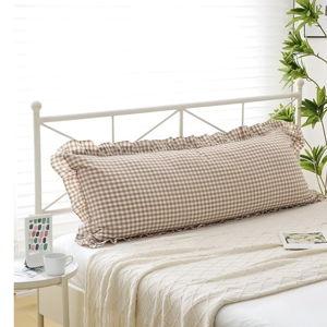 Taupe White Plaid Body Pillow Cover with Ruffles, 100% Washed Cotton Rustic French Country Vintage Fall Pillow Shams for Bed/Sofa - 20"x54"