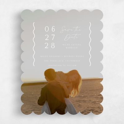 White Scalloped Wedding Save the Date - Molnar Photo