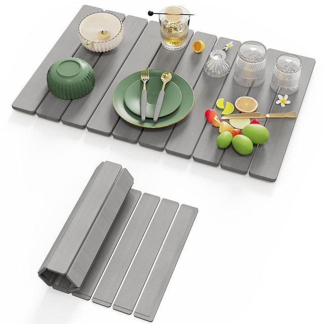 Dayacoco Stone Drying Mat for Kitchen Counter, Large Quick Dry Stone Mat, Collapsible Diatomaceous Earth Mats for Dishes Bottles Cups, Fits Any Countertop,23"×15.3",Dark Gray