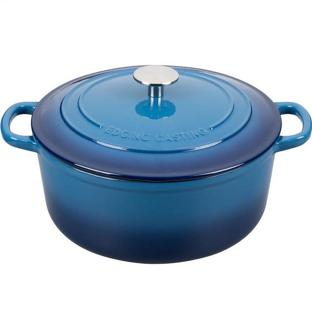 EDGING CASTING Enameled Cast Iron Dutch Oven Pot With Lid for Cooking, Bread Baking, Bread Oven, 5.5 Quart, Lake Blue