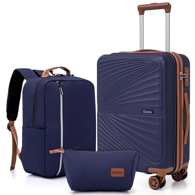 Eeeza Carry On Luggage Set 22x14x9 Airline Approved Luggage Sets 3 Piece,Suitcases with Wheels,ABS Hard Case Luggage with TSA Lock Spinner Wheels(20 Inch,BP/TB)