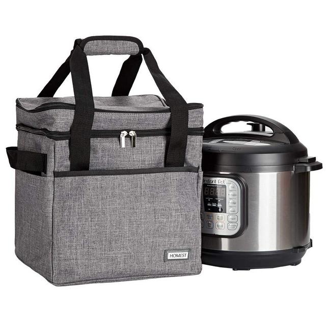 HOMEST 2 Compartments Carry Bag Compatible with 3 Quart Instant Pot, These Pressure Cooker Travel Tote Bag Have Accessory Pockets for Spoon, Measuring Cup, Steam Rack (Grey, Fit for 6 QT Instant Pot)