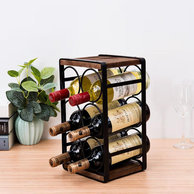 Rustic Wood Countertop Wine Rack 6 Bottles No Need Assembly Brown