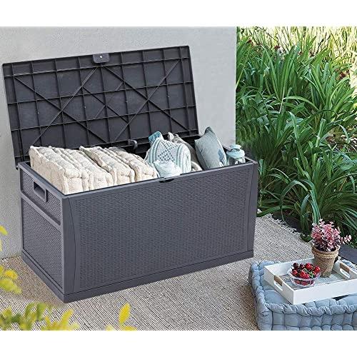CrownLand 120 Gallon Outdoor Storage Deck Box Resin Container Weatherproof Deck Storage Box Containers Patio Garden Furniture Outdoor Storage Boxes All Weather Using ,Grey