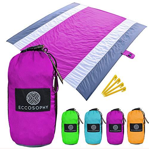 ECCOSOPHY Sand Proof Beach Blanket - Oversized Sand Free Beach Mat 9'x10' - Lightweight Outdoor Mat, Heat Resistant, Quick Drying & Compact - Outdoor Portable Blanket for Camping Picnics Hiking Travel