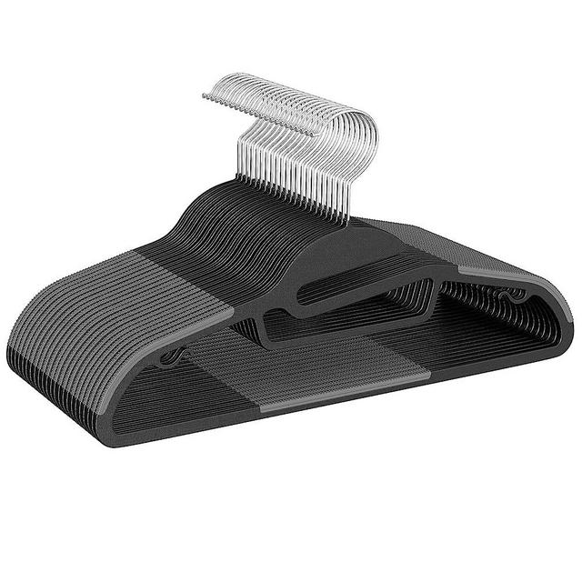 Heavy Duty Plastic Hangers 50 Pack with Non-Slip Design,0.2 Inches Thick,360°Swivel Hook Space Saving Organizer for Bedroom Closet,Shirts,Pants,Strong Enough for Coat(Black- S Shaped)