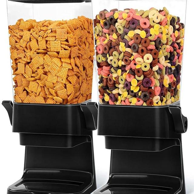 Cereal Dispenser Countertop 2pcs,5.5L Cereal Containers Storage Dispenser for Pantry,Dry Food Storage Rice Containers,Candy Dispenser,Snack Organizer Machine for Grains, Nuts,Oatmeal, Pet Food Black