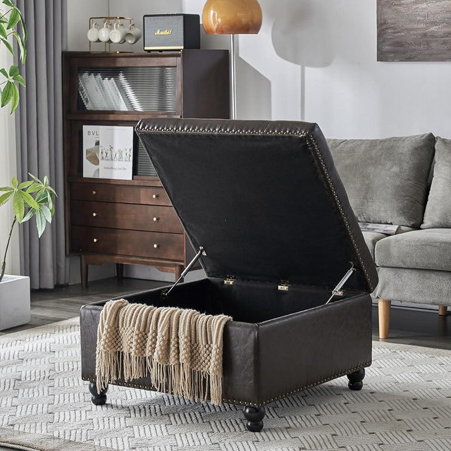 Polarisys Square Storage Ottoman Bench Ottoman Coffee Table Bench Oversized Coffee Table Ottoman Bench with Storage for Living Room