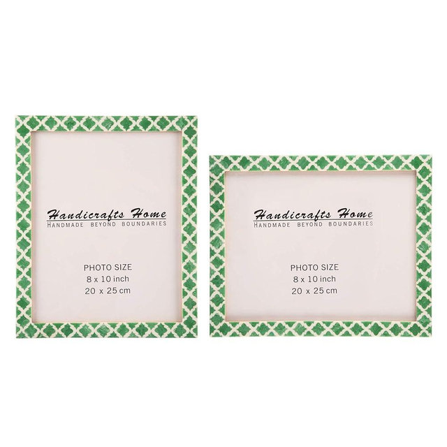 Handicrafts Home Green & White Vintage Photo Frames for Wall or Tabletop Display, 8x10 Picture Frame Set of 2, Boho Farmhouse Frame for Home Decor, Handmade Moroccan Resin Inlay- Casablanca Collection