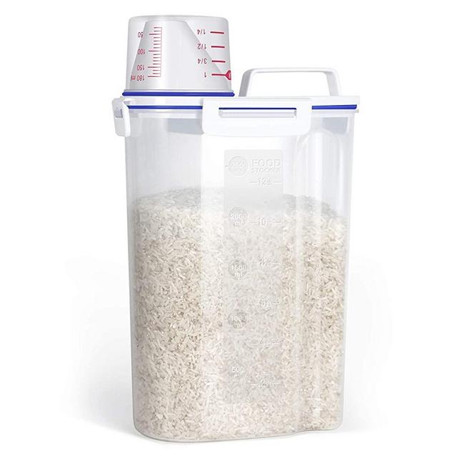 TBMax Small Rice Storage Container -5 Lbs Cereal Dispenser with Measuring Cup, Airtight Dry Food Container Bin for Pantry Storage Organization