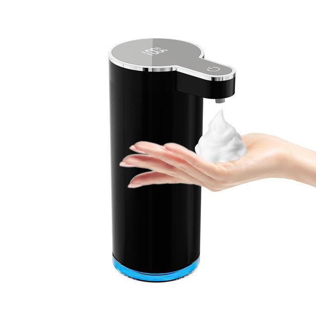Automatic Foaming Soap Dispenser,Touchless Foam Soap Dispenser,12oz Rechargeabled Wall Mounted Smart for Bathroom and Kitchen Dish Soap,Easy for Toddlers（Black