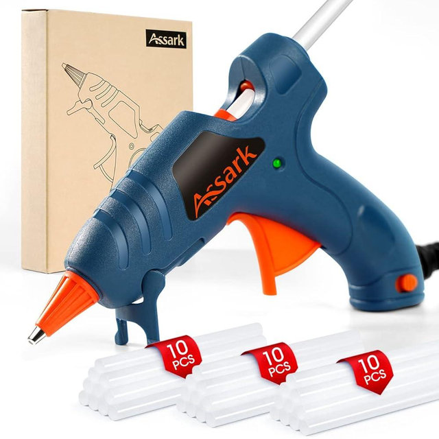 Assark Glue Gun, Fireproof Mini Hot Glue Gun Kit with 30 Glue Sticks for School Crafts DIY Arts Quick Home Repairs, 20W (Green)