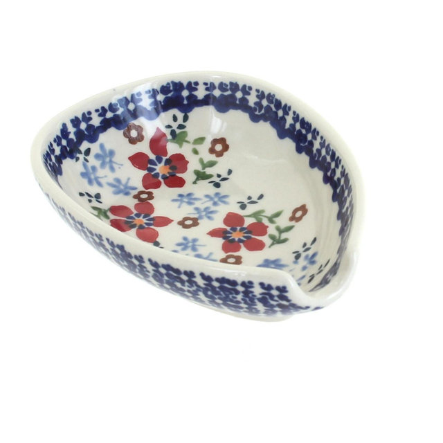 Blue Rose Polish Pottery Red Poppy Small Spoon Rest