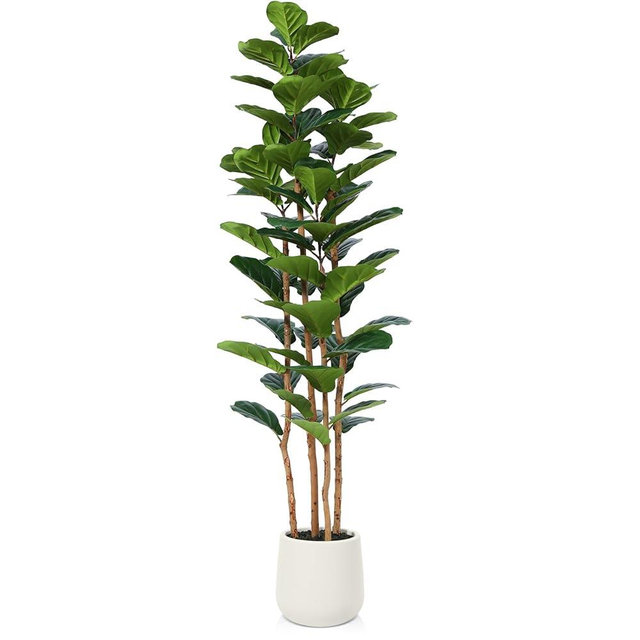 OAKRED Artificial Fiddle Leaf Fig Tree with White Planter, 6ft Tall Fake Tree with Natural Wood Trunk for Home Decor, Faux Ficus Tree Fake Moss for Indoor Office Living Room